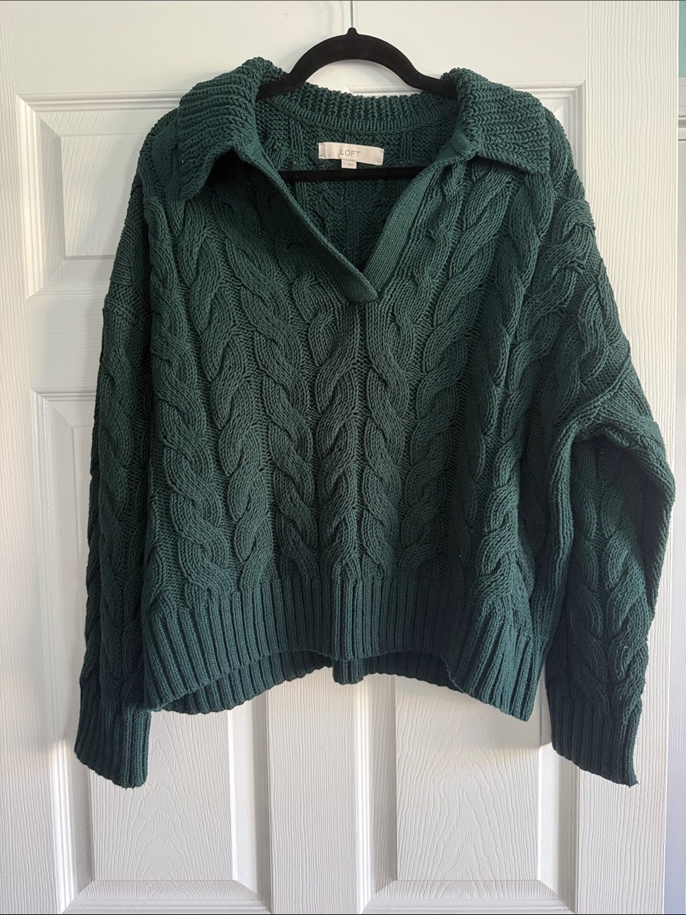 LOFT Dark Teal Cable Knit V-Neck Sweater